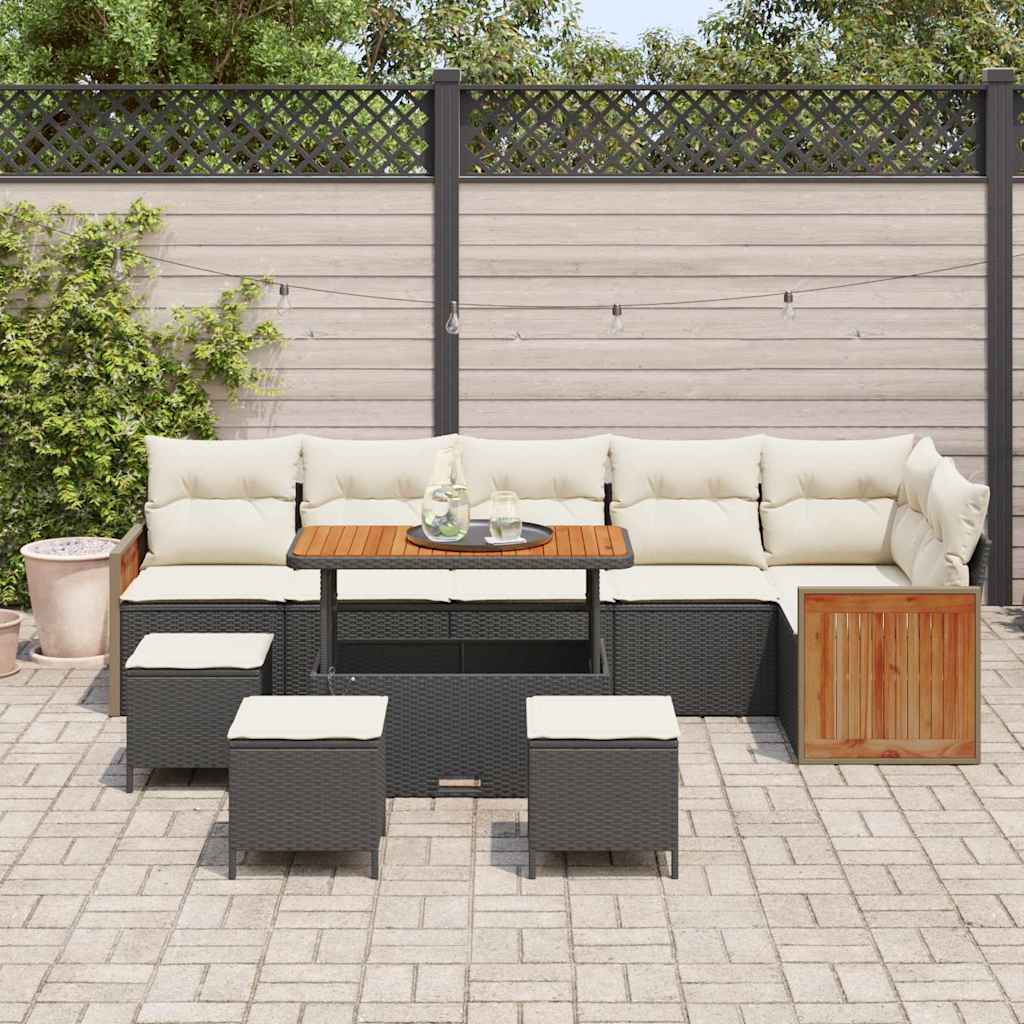 Garten-Sofa-Set 10 pcs Schwarz und Creme 110 x 55 x 71 cm