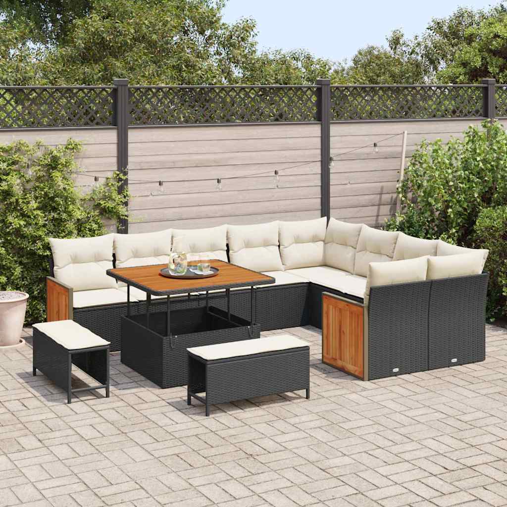 Garten-Sofa-Set 12 pcs Schwarz und Creme 100 x 100 x 71 cm