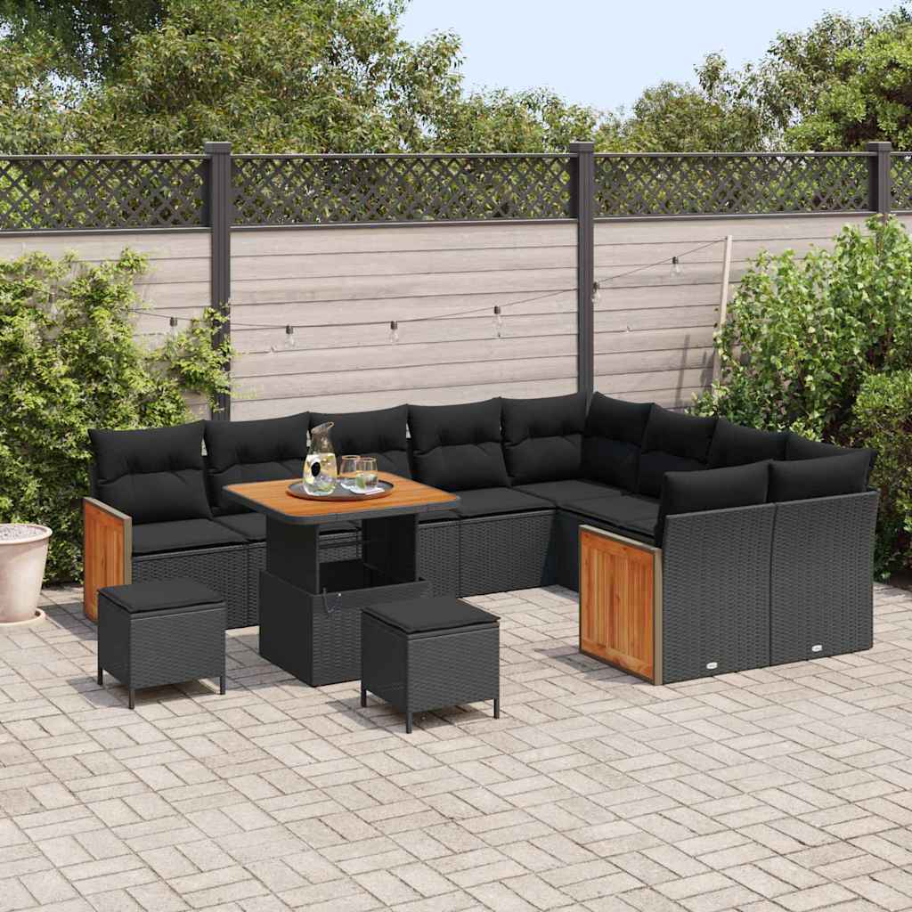 Garten-Sofa-Set 12 pcs Schwarz 80 x 80 x 71 cm Poly-Rattan