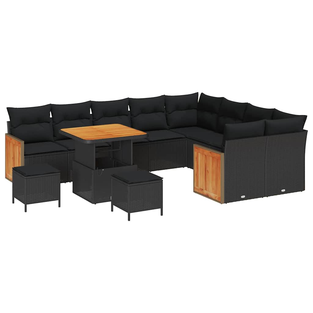 Garten-Sofa-Set 12 pcs Schwarz 80 x 80 x 71 cm Poly-Rattan
