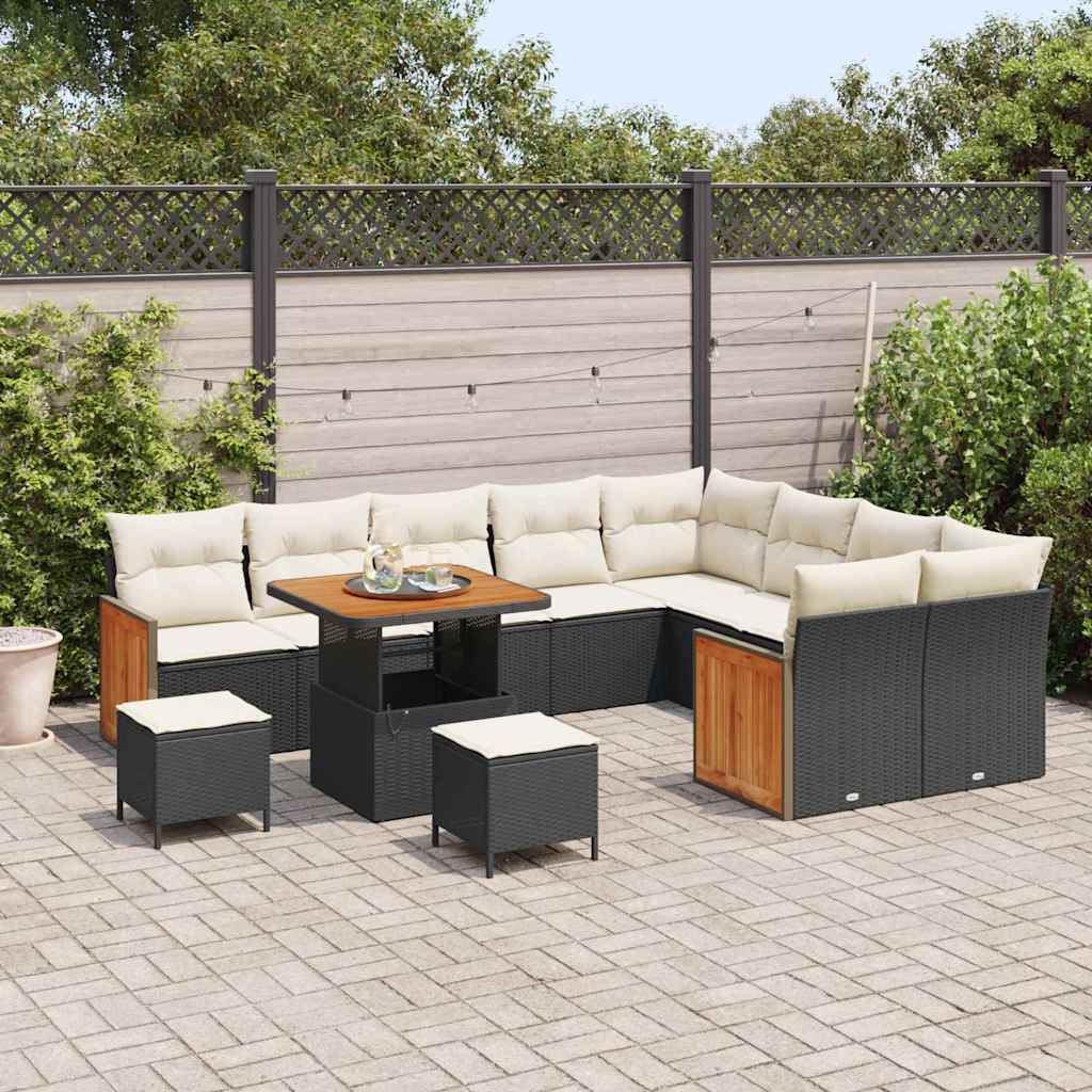 Garten-Sofa-Set 12 pcs Schwarz und Creme 80 x 80 x 71 cm