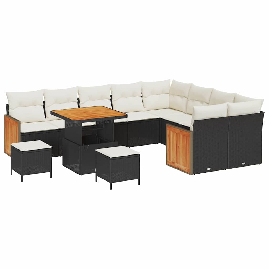 Garten-Sofa-Set 12 pcs Schwarz und Creme 80 x 80 x 71 cm