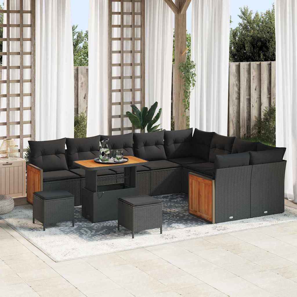 Garten-Sofa-Set 12 pcs Schwarz 90 x 55 x 71 cm Poly-Rattan