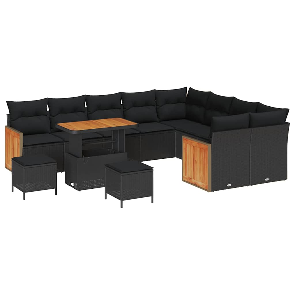 Garten-Sofa-Set 12 pcs Schwarz 90 x 55 x 71 cm Poly-Rattan