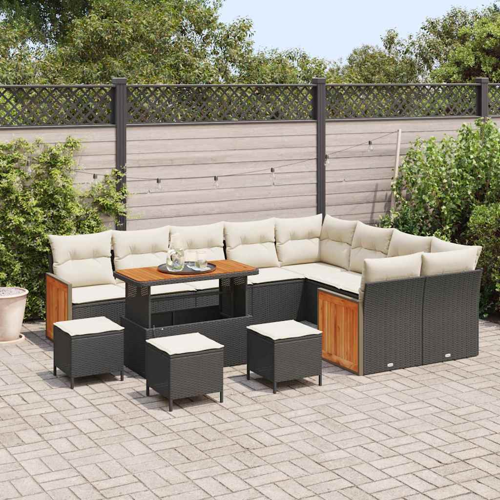 Garten-Sofa-Set 13 pcs Schwarz und Creme 110 x 55 x 71 cm