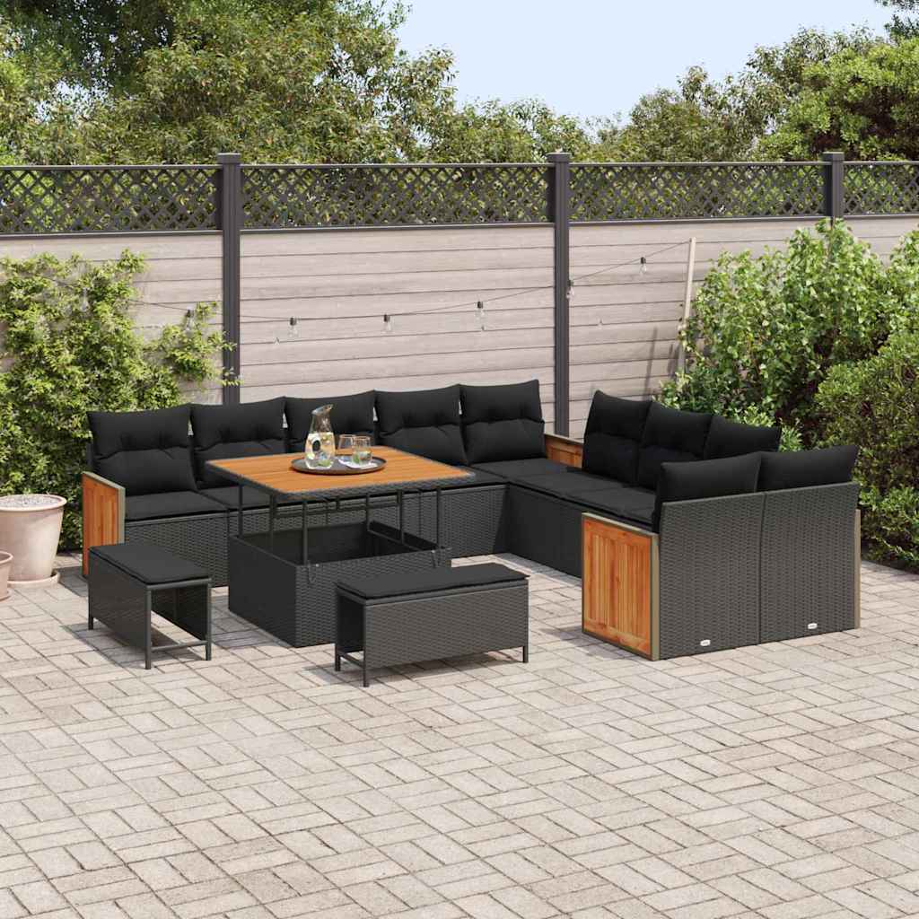 Garten-Sofa-Set 13 pcs Schwarz 100 x 100 x 71 cm Poly-Rattan