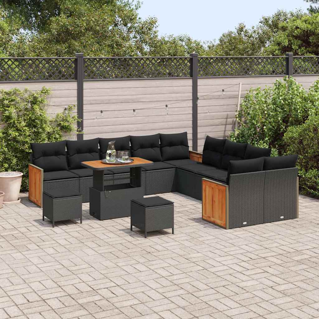 Garten-Sofa-Set 13 pcs Schwarz 90 x 55 x 71 cm Poly-Rattan