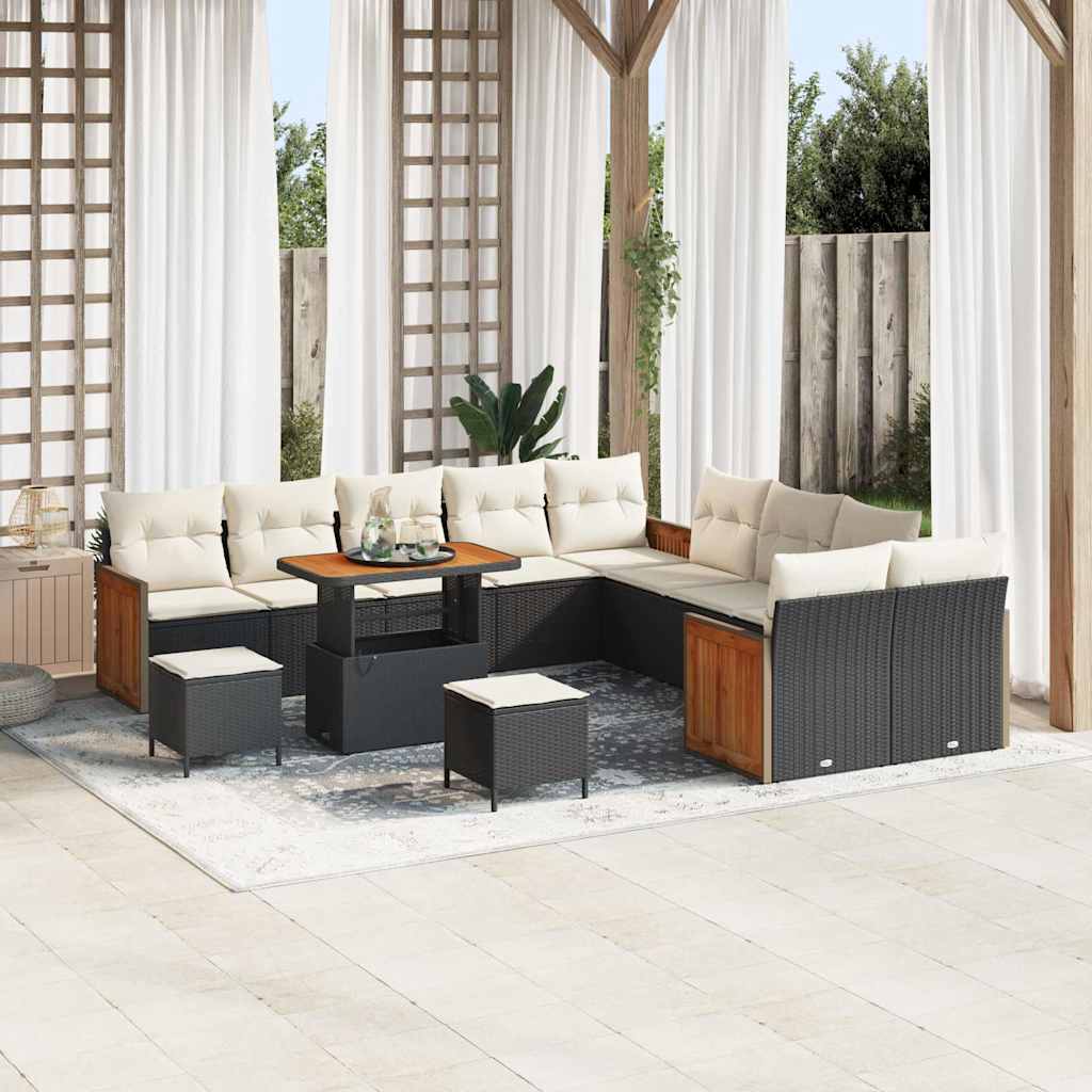 Garten-Sofa-Set 13 pcs Schwarz und Creme 90 x 55 x 71 cm