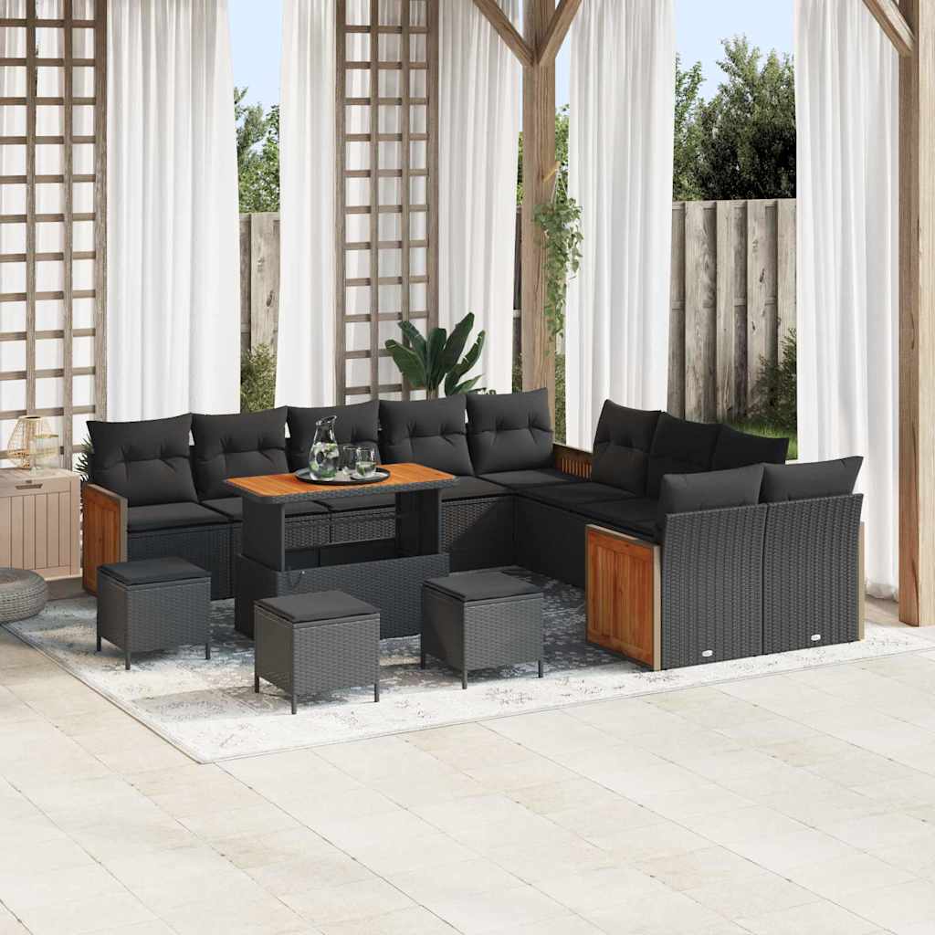 Garten-Sofa-Set 14 pcs Schwarz 110 x 55 x 71 cm Poly-Rattan