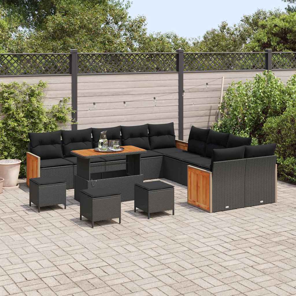 Garten-Sofa-Set 14 pcs Schwarz 110 x 55 x 71 cm Poly-Rattan