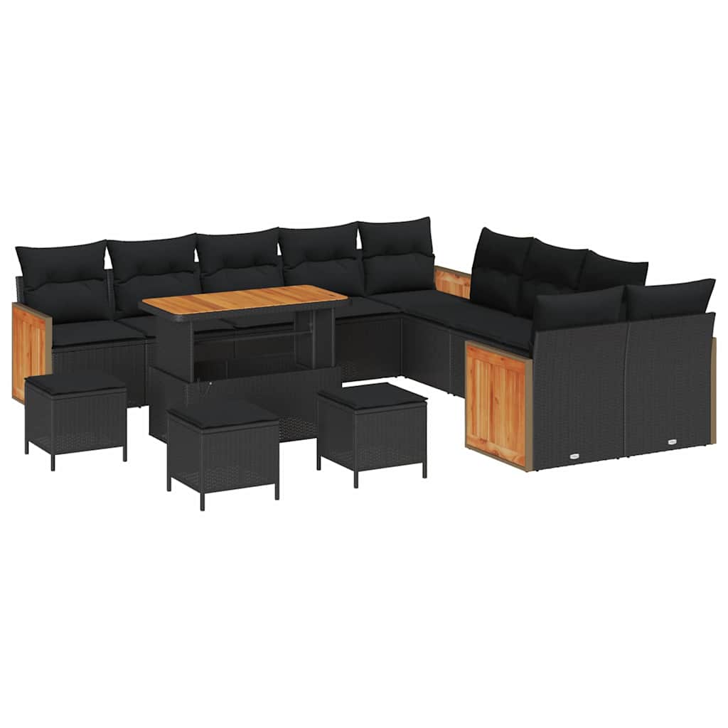 Garten-Sofa-Set 14 pcs Schwarz 110 x 55 x 71 cm Poly-Rattan