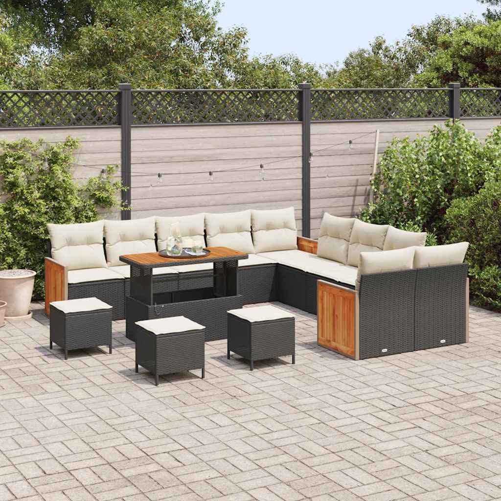Garten-Sofa-Set 14 pcs Schwarz und Creme 110 x 55 x 71 cm