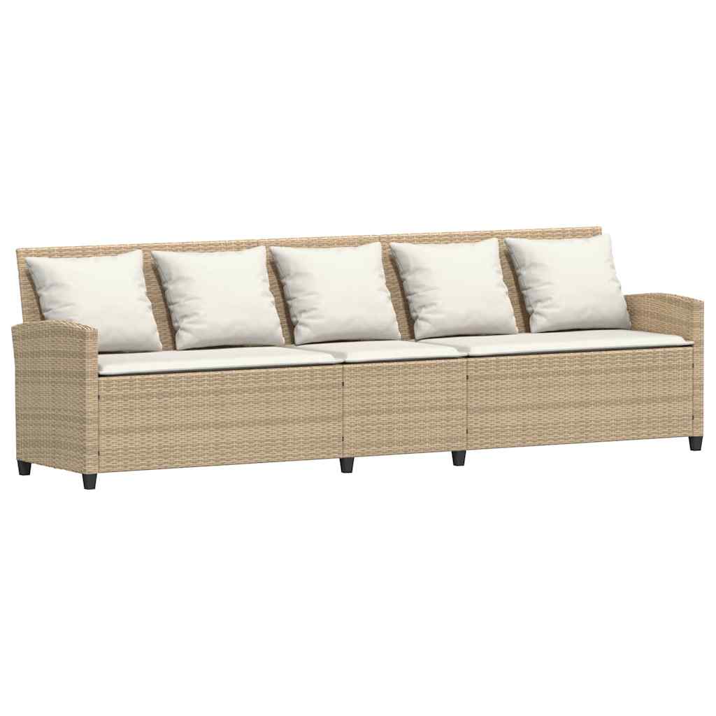 4-tlg. Garten-Sofagarnitur mit Kissen L-Form Beige Poly Rattan