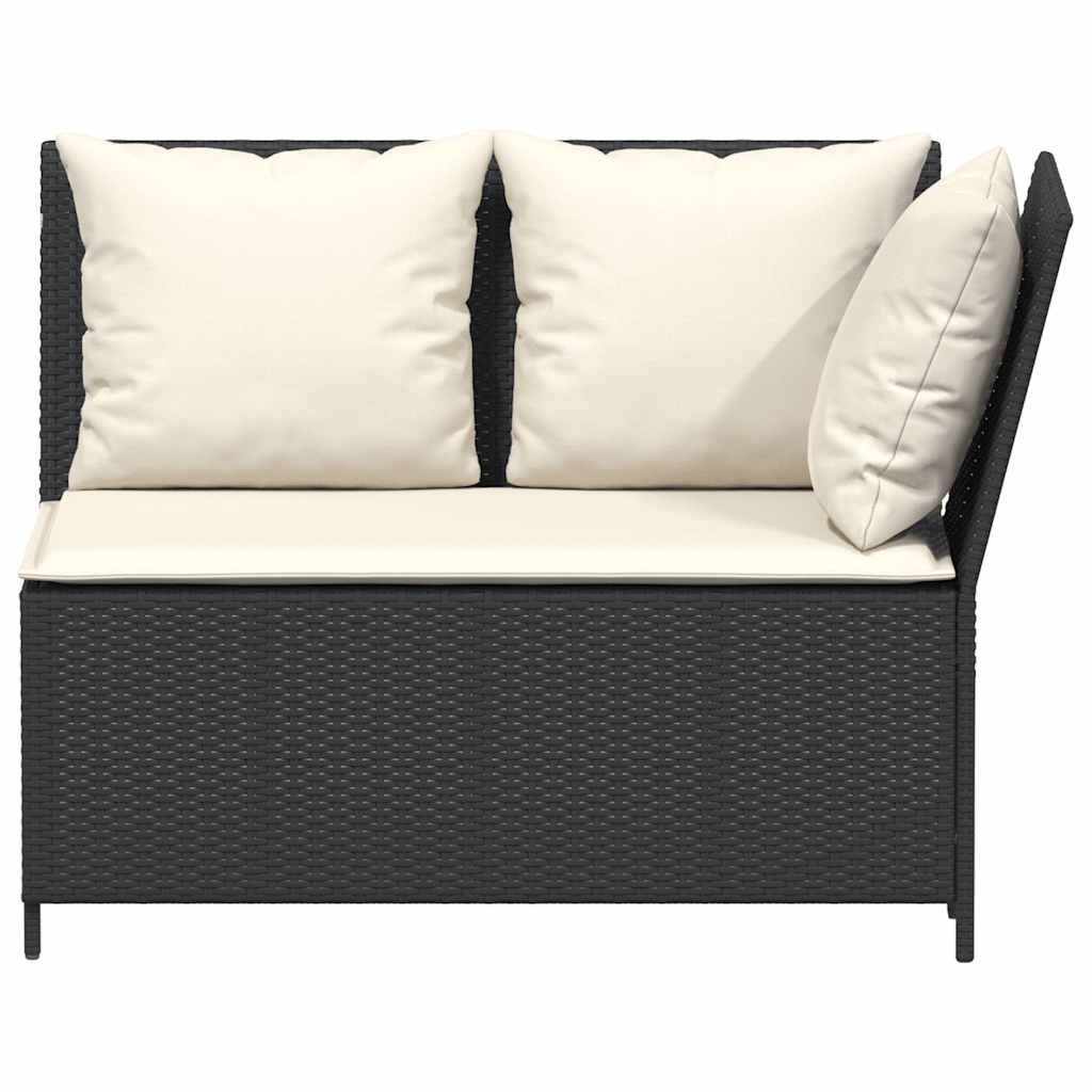 3-tlg. Garten-Sofagarnitur mit Kissen Schwarz Poly Rattan