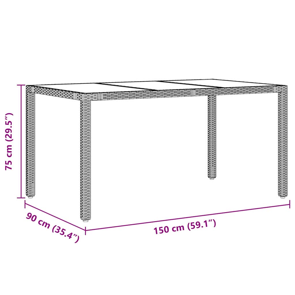 Garten Essgruppe 7 pcs Grau 150 x 90 x 75 cm Poly-Rattan