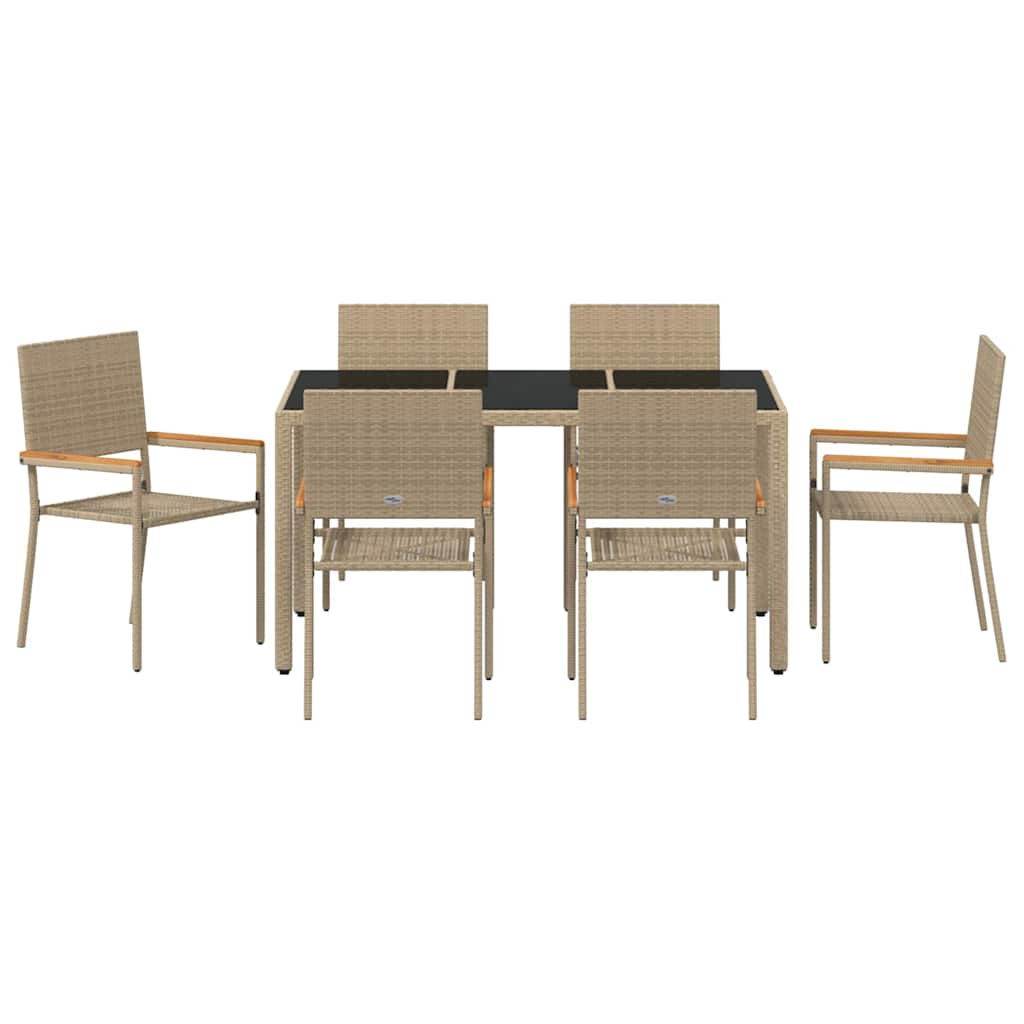 Garten Essgruppe 7 pcs Beige 150 x 90 x 75 cm Poly-Rattan
