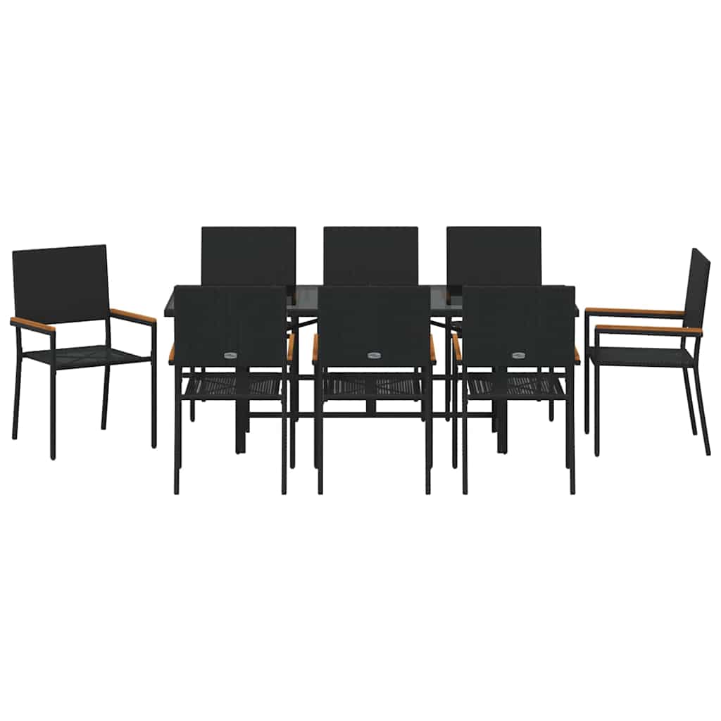 Garten Essgruppe 9 pcs Schwarz 190 x 80 x 75 cm Poly-Rattan