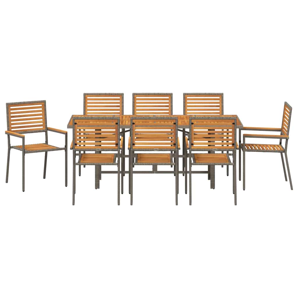 Garten Essgruppe 9 pcs Grau 190 x 80 x 75 cm Poly-Rattan