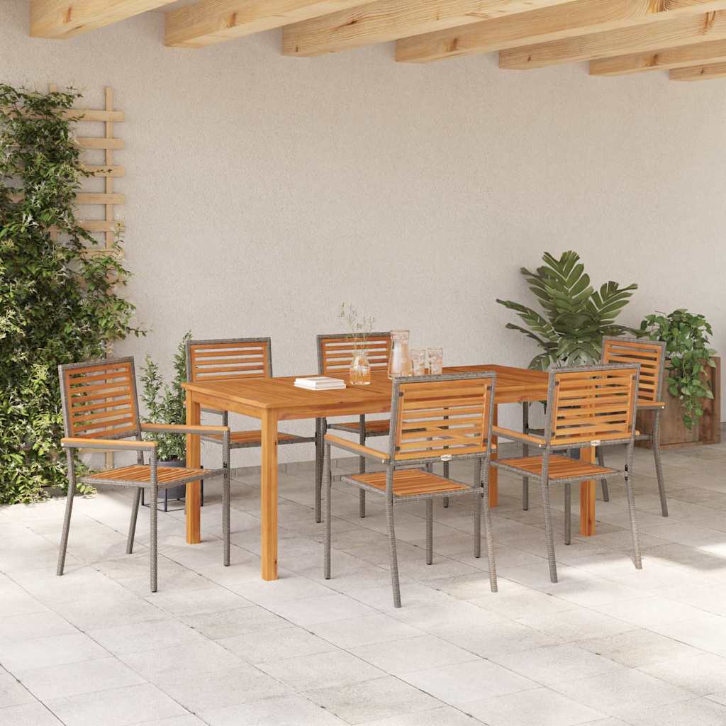 Garten Essgruppe 7 pcs Grau Poly Rattan