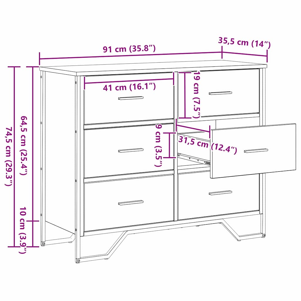 Kommode Sonstiges Altholz 91 x 35,5 x 74,5 cm Holzwerkstoff