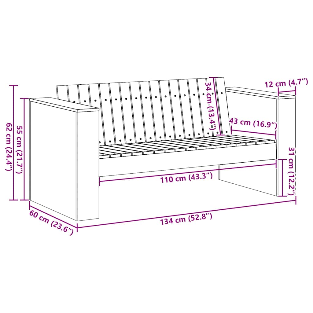 Gartensofa Grün 134 x 60 x 62 cm Imprägniertes Kiefernholz