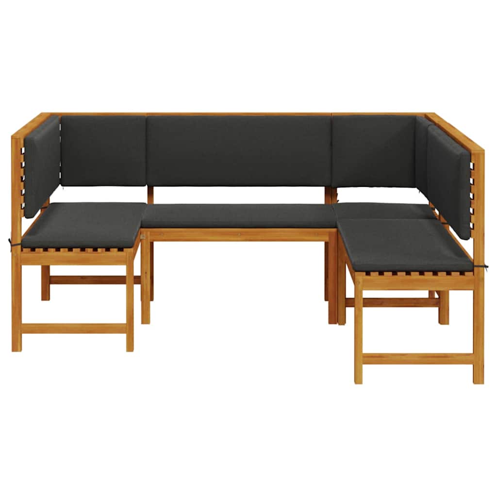 3-teiliges Gartenbank-Set mit Kissen aus solidem Akazienholz