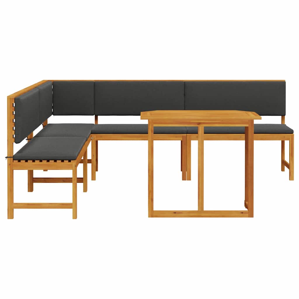 4-teiliges Garten-Ess-Set mit Kissen aus massivem Akazienholz