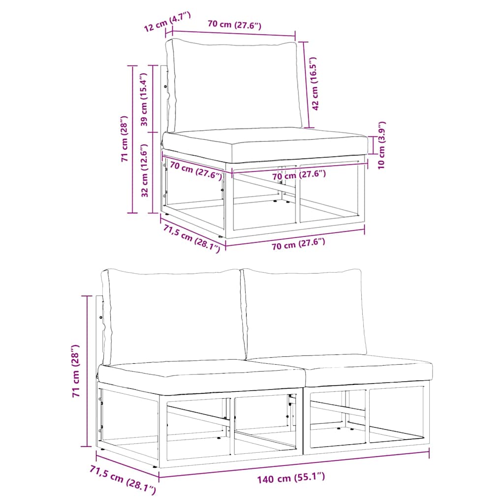 Gartenmöbel mit Kissen mit Kissen 2 pcs Schwarz Aluminium