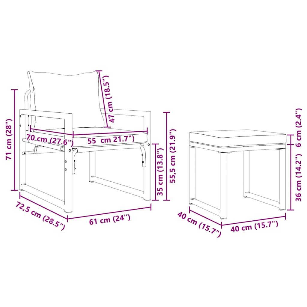 Garten-Sofa-Set 4 pcs Schwarz 61 x 72.5 x 71 cm Stahl