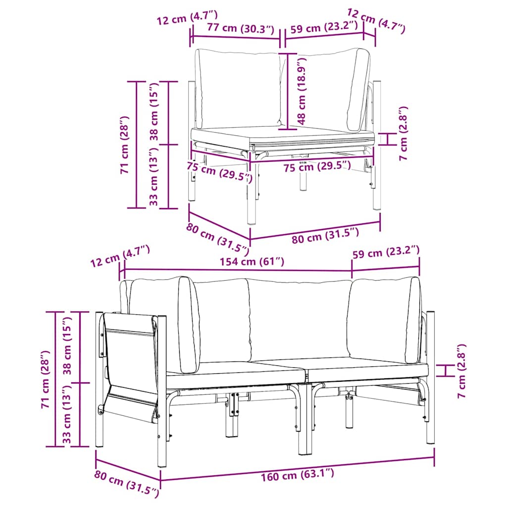 Gartenmöbel mit Kissen mit Kissen 2 pcs Anthrazit Stahl
