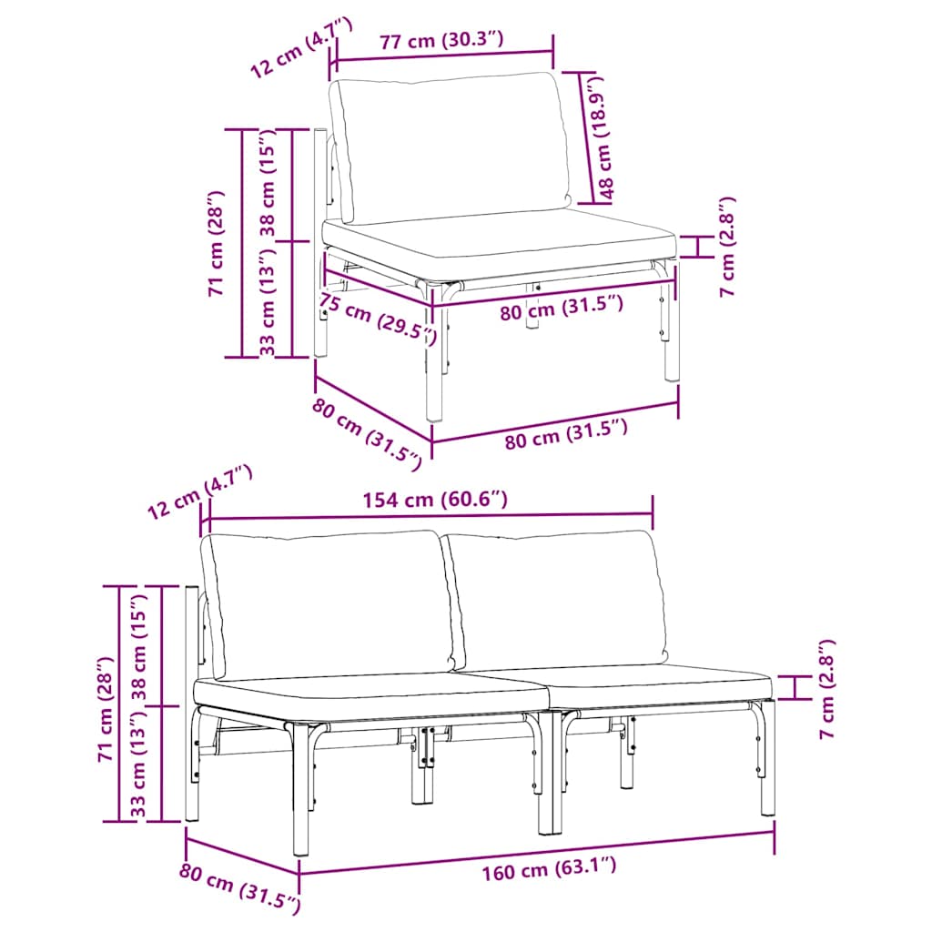 Gartenmöbel mit Kissen mit Kissen 2 pcs Anthrazit Stahl