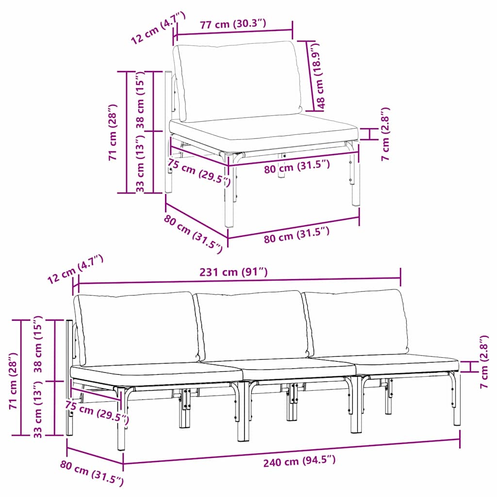 Gartenmöbel mit Kissen mit Kissen 3 pcs Anthrazit Stahl