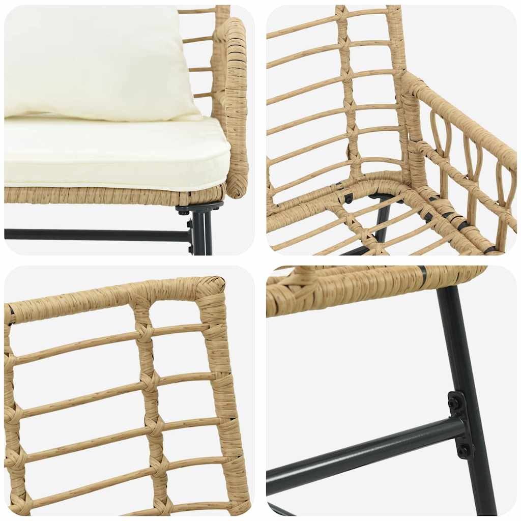 Garten Essgruppe 3 pcs Braun, Schwarz, Creme Poly-Rattan, Stahl