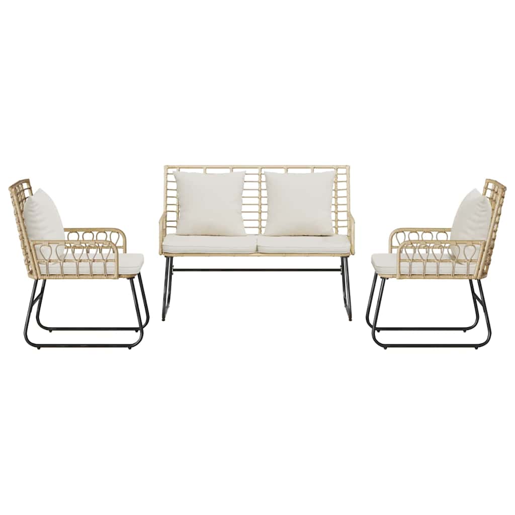 Garten Essgruppe 3 pcs Braun, Schwarz, Creme Poly-Rattan, Stahl