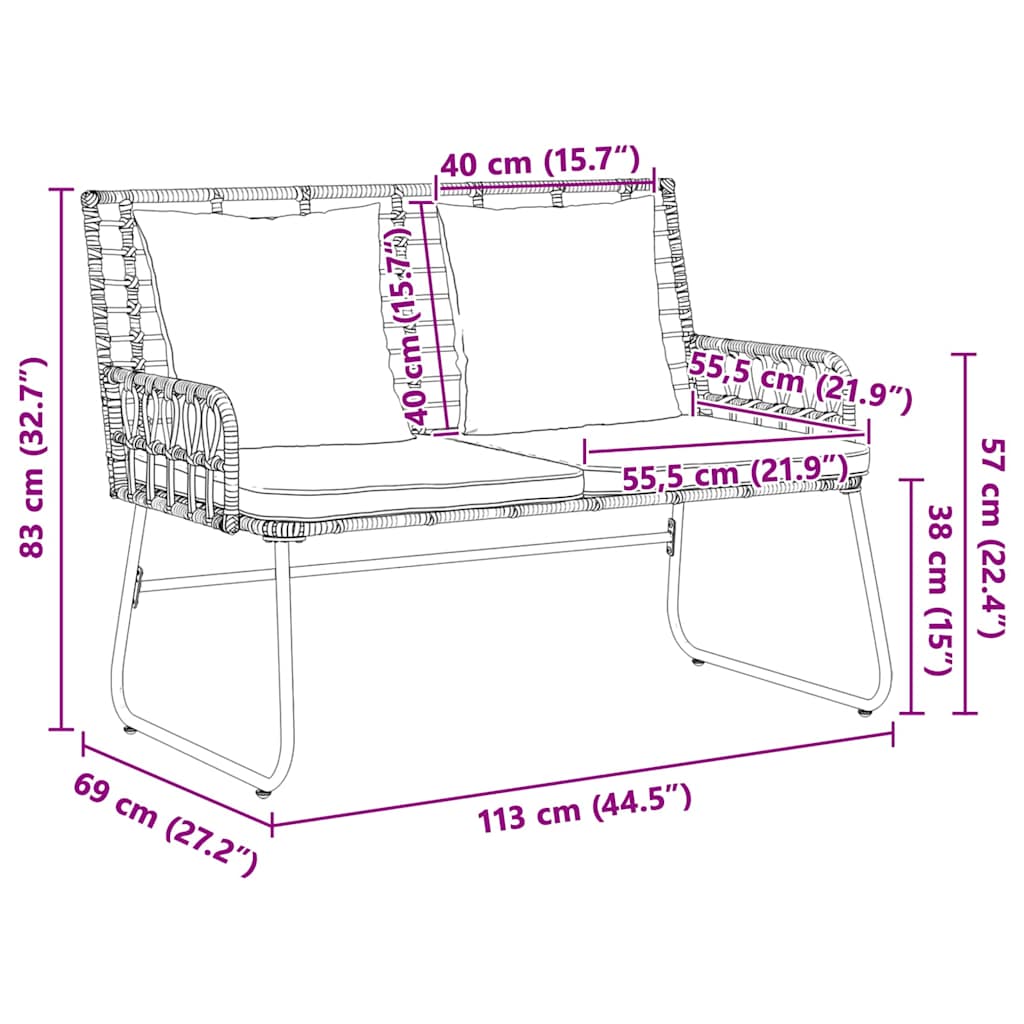 Garten Essgruppe 3 pcs Braun, Schwarz, Creme Poly-Rattan, Stahl