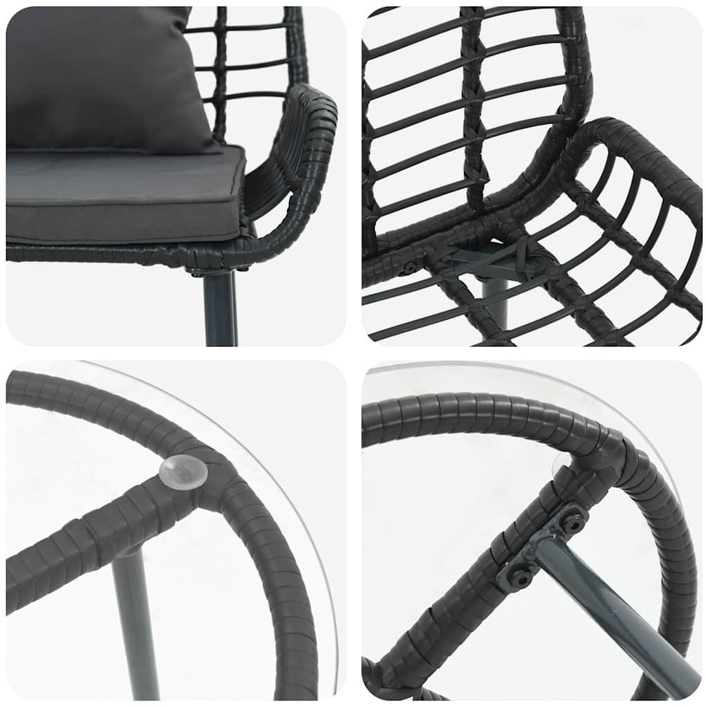 Garten Essgruppe 3 pcs Schwarz, Anthrazit Poly-Rattan, Stahl