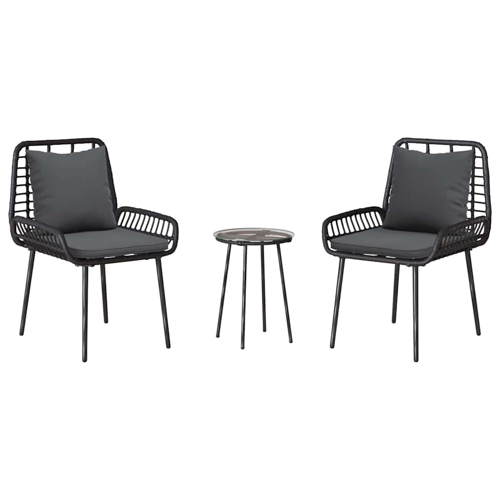 Garten Essgruppe 3 pcs Schwarz, Anthrazit Poly-Rattan, Stahl