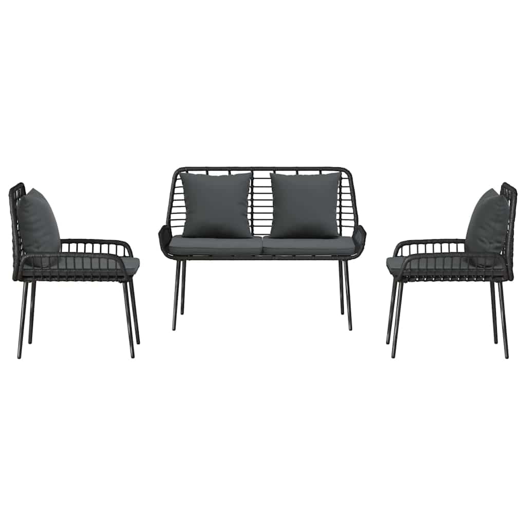 Garten Essgruppe 3 pcs Schwarz, Anthrazit Poly-Rattan, Stahl