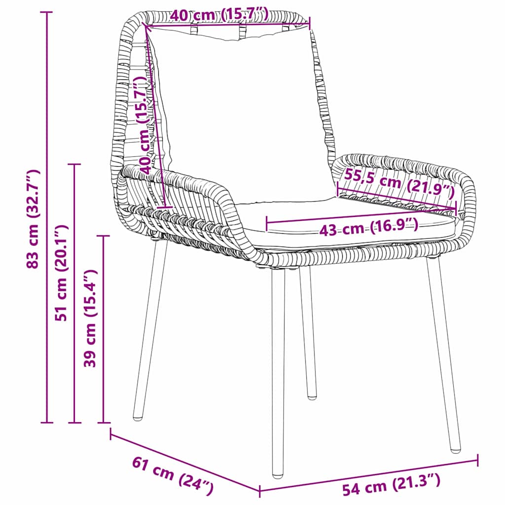 Garten Essgruppe 3 pcs Schwarz, Anthrazit Poly-Rattan, Stahl