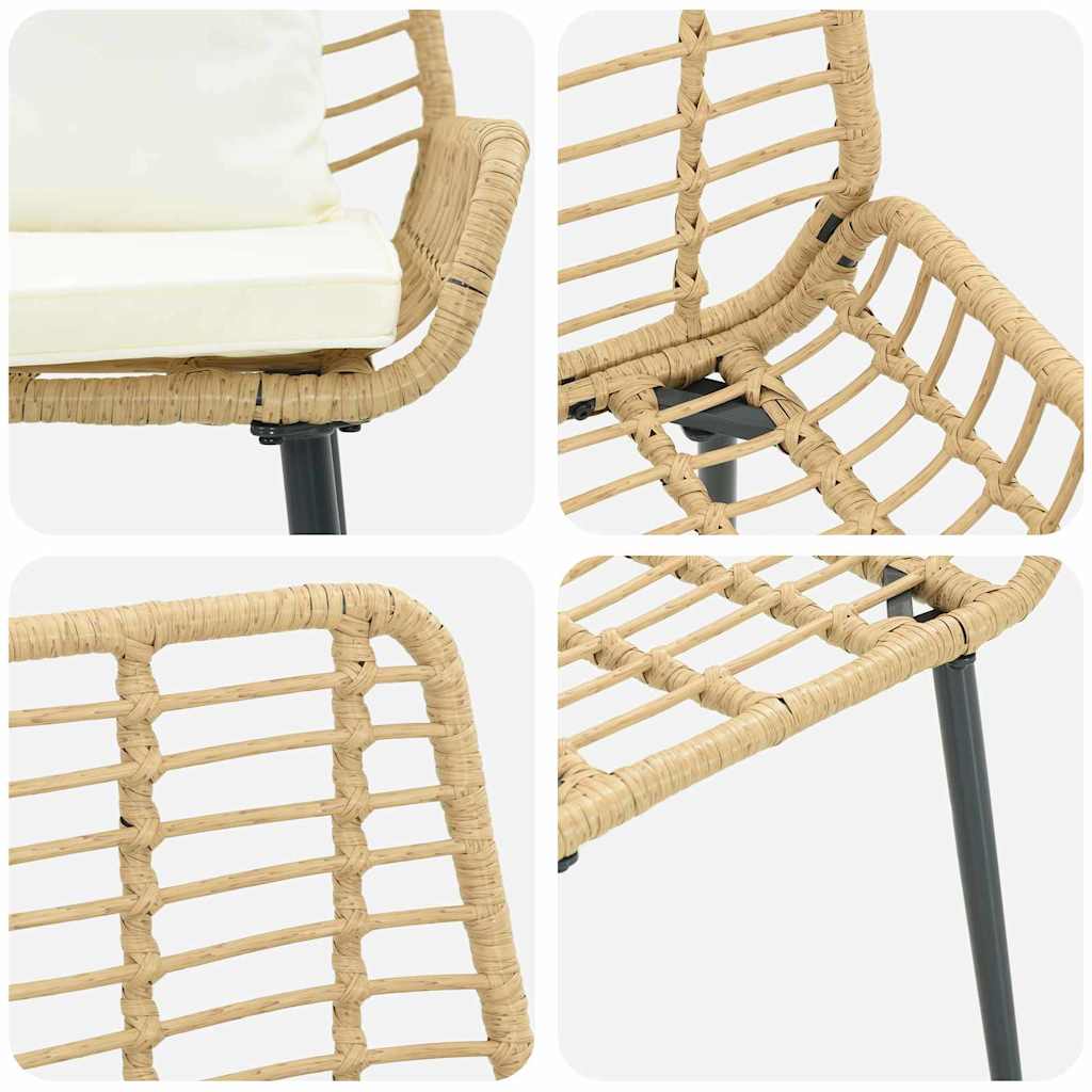 Garten Essgruppe 3 pcs Braun, Schwarz, Creme Poly-Rattan, Stahl