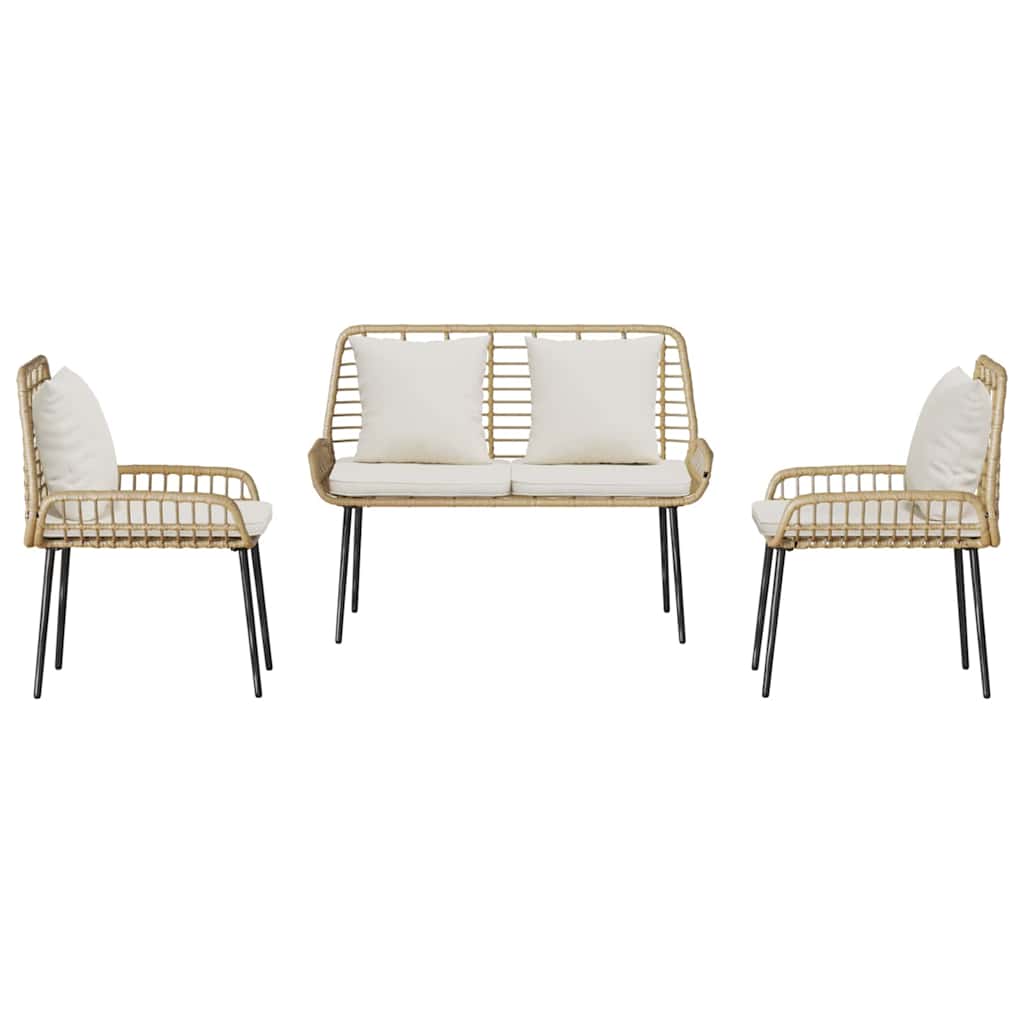 Garten Essgruppe 3 pcs Braun, Schwarz, Creme Poly-Rattan, Stahl