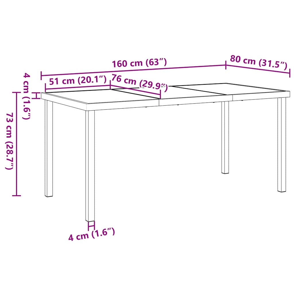 Gartentisch Schwarz 160 x 80 x 73 cm Massivholz Teak