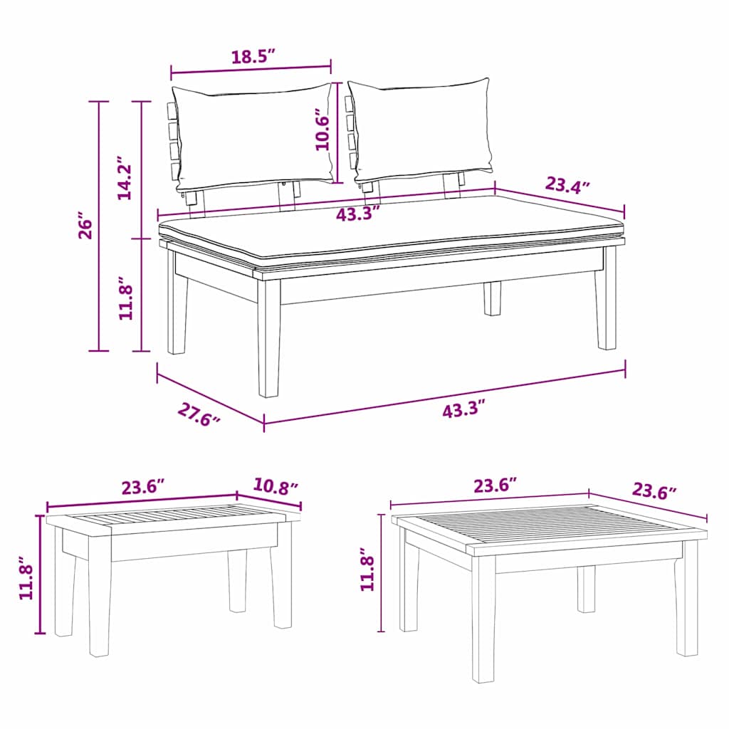 Gartenbänke Set mit Kissen mit Speicher 4 pcs Braun und Creme