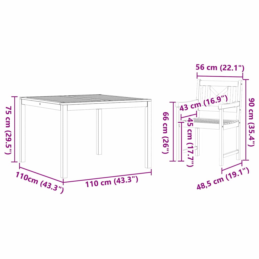 Garten Essgruppe 5 pcs Braun Massivholz Akazie