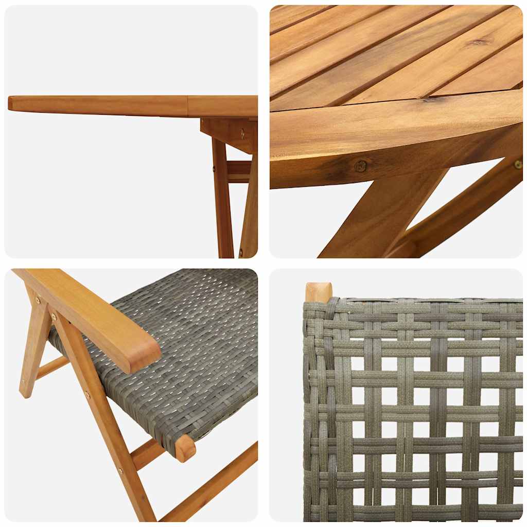 Garten Essgruppe 5 pcs Grau Massives Akazienholz und Polyrattan