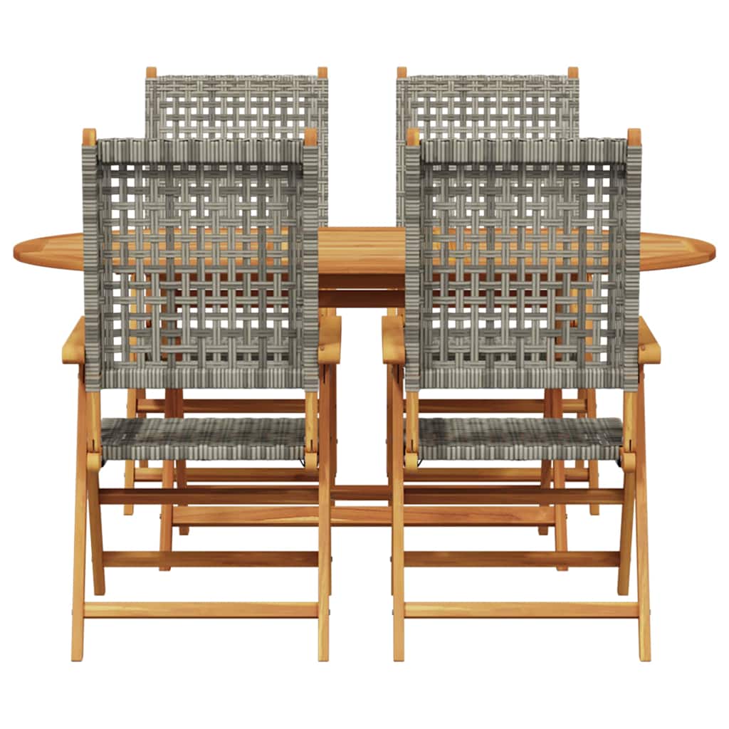 Garten Essgruppe 5 pcs Grau Massives Akazienholz und Polyrattan