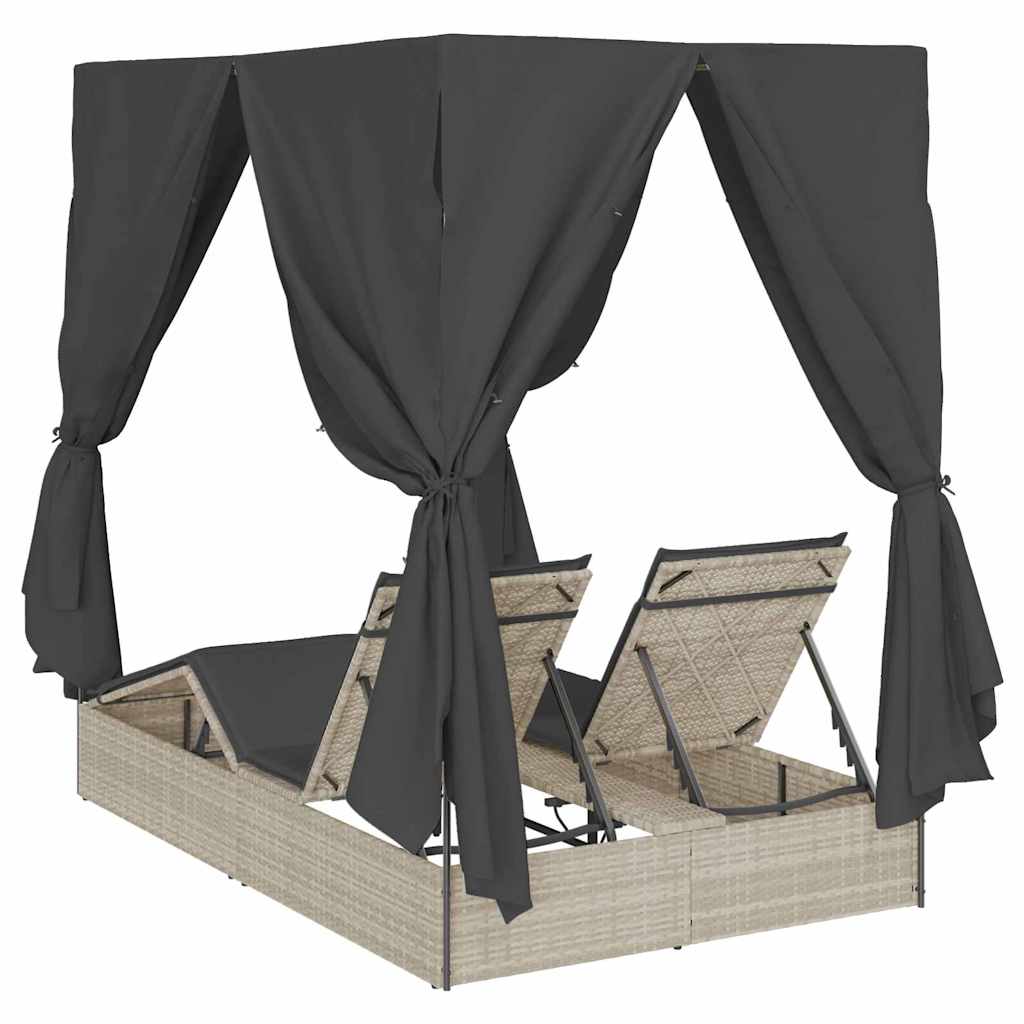 Doppelte Sonnenliege mit Dach Hellgrau 205 x 129 x 200 cm