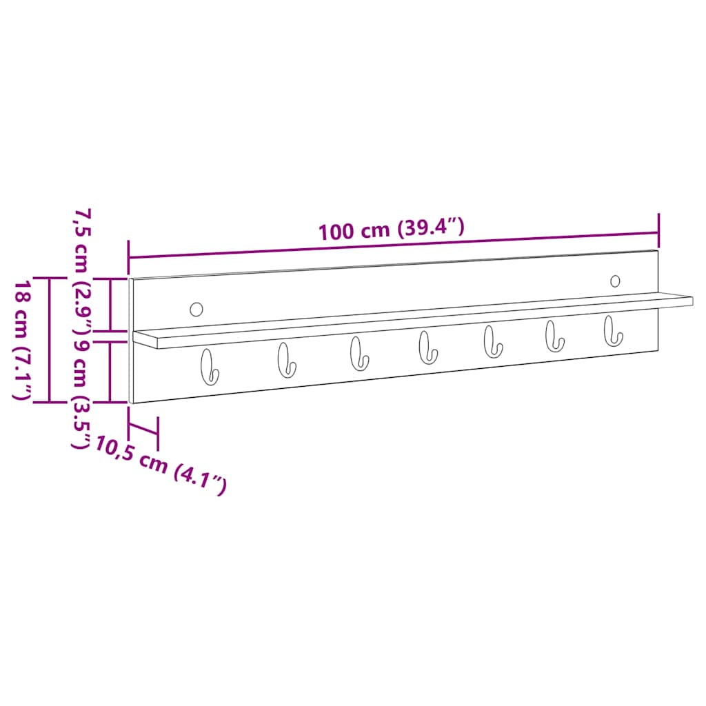 Wandmontierter Kleiderständer Sonoma-Eiche 100 x 10.5 x 18 cm