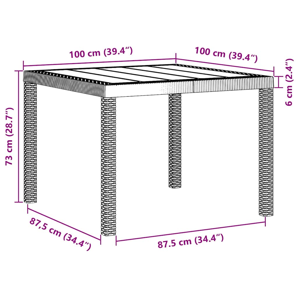 Gartentisch Hellgrau 100 x 100 x 73 cm Poly-Rattan