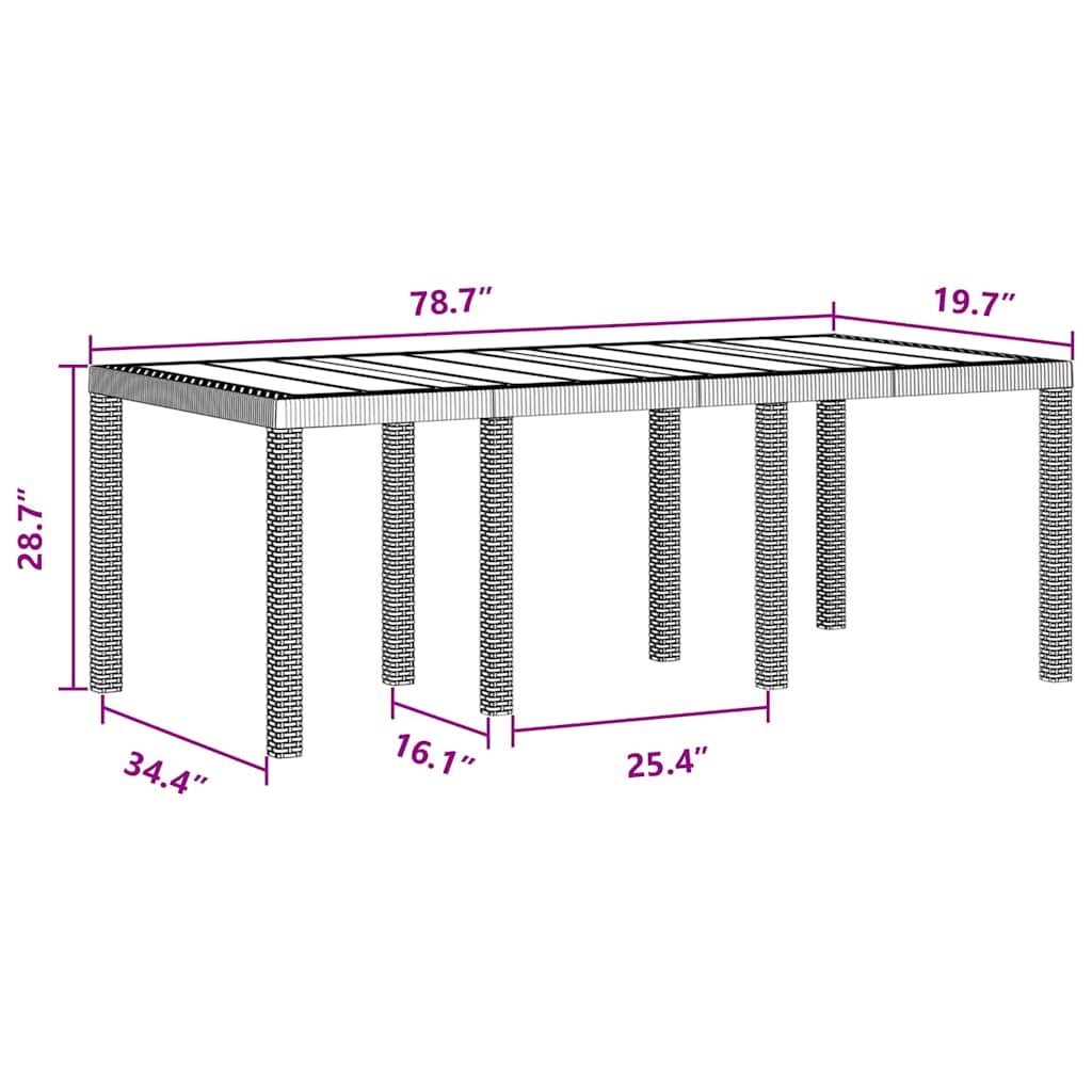 Gartentisch Braun 200 x 100 x 73 cm Poly-Rattan